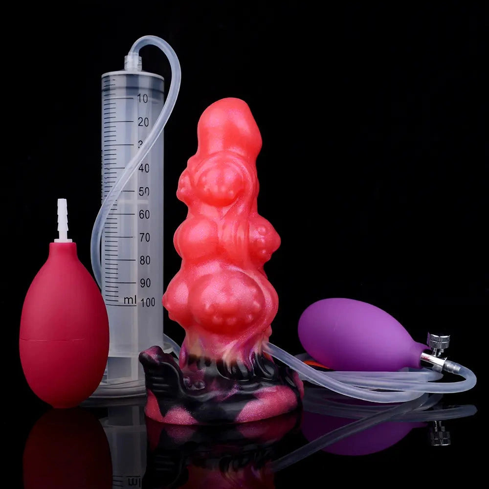 5.91in Odd Knot Spiked Silicone Soft Inflatable Spraying Squirting Dildo