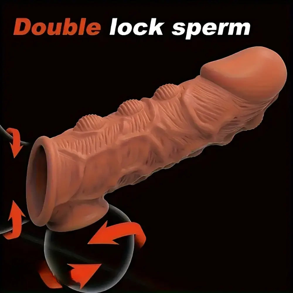 5.91in Silicone Dildo Spiked Penis Sleeve With Double Lock Sperm