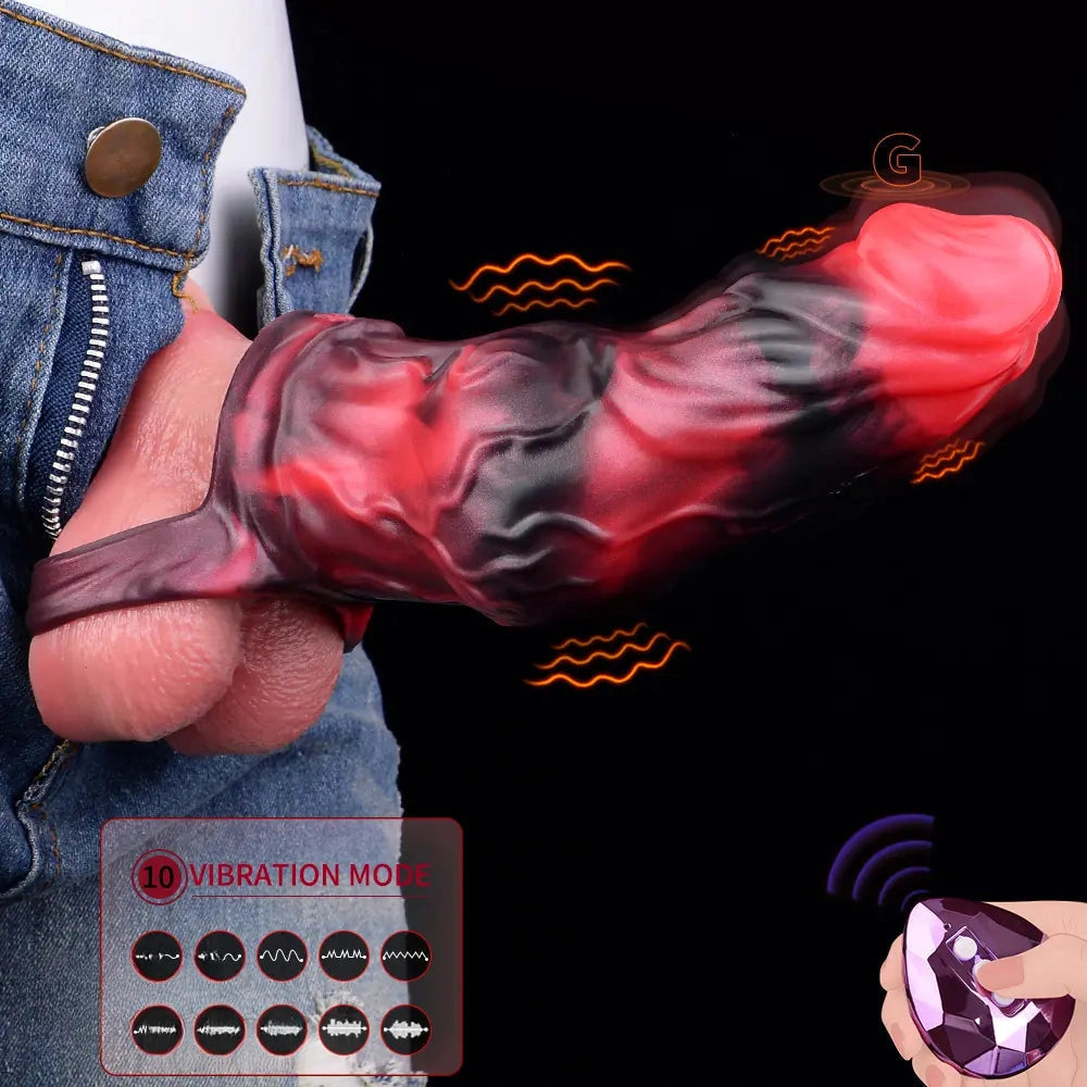 5.91in Silicone Dog Cock Sleeve Knot Dildo Vibrating Cock With Cock Ring