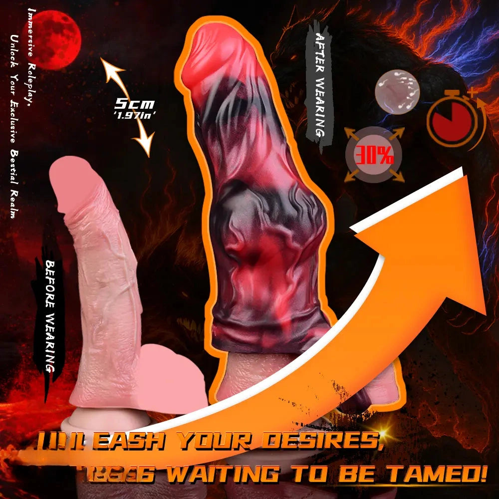 5.91in Silicone Dog Cock Sleeve Knot Dildo Vibrating Cock With Cock Ring