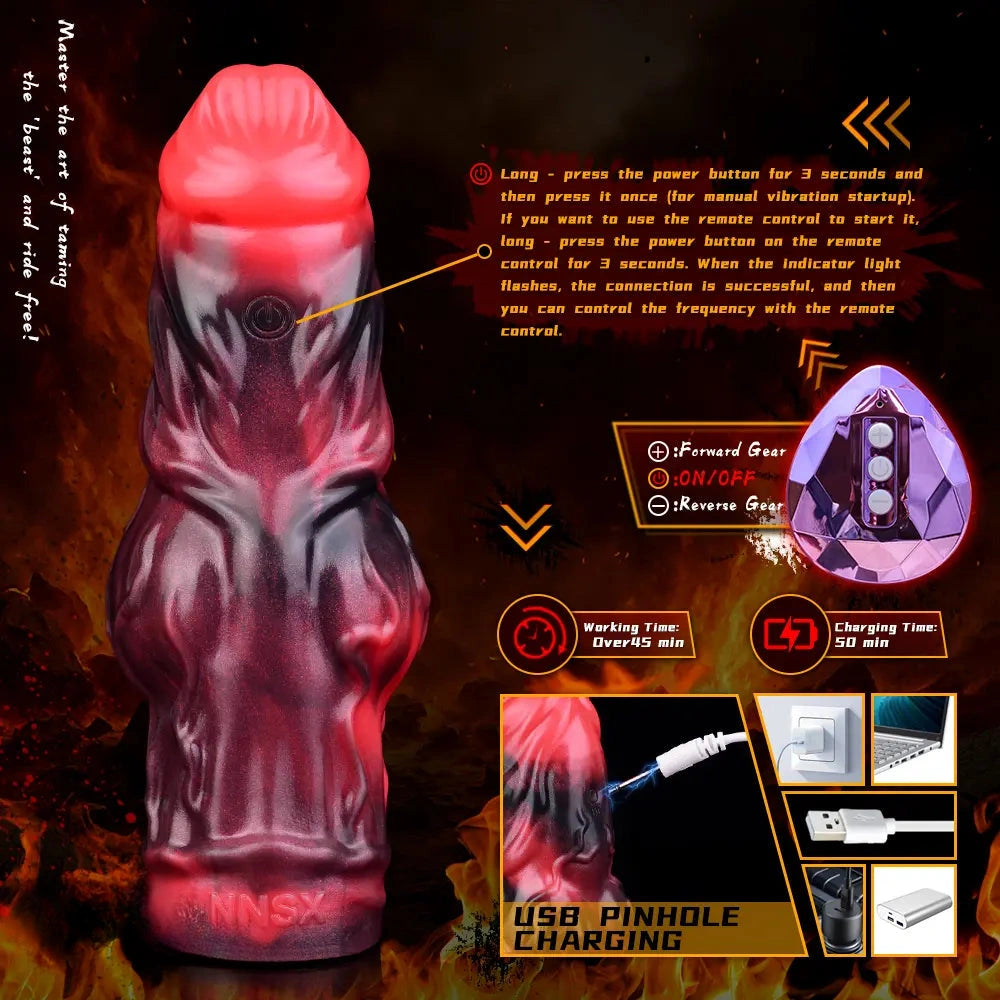 5.91in Silicone Dog Cock Sleeve Knot Dildo Vibrating Cock With Cock Ring