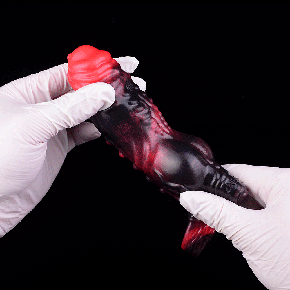 5.91in Silicone Vibrating Dog Tentacle Cock Sleeve Knot Dildo With Cock Ring