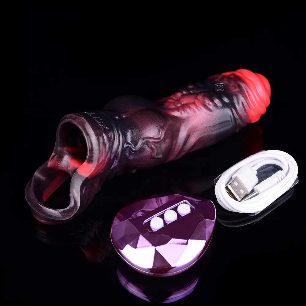 5.91in Silicone Vibrating Dog Tentacle Cock Sleeve Knot Dildo With Cock Ring