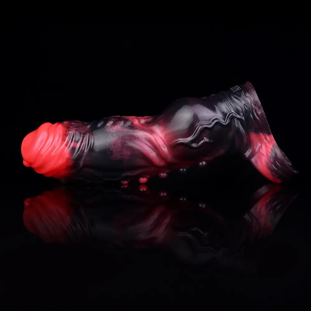 5.91in Silicone Vibrating Dog Tentacle Cock Sleeve Knot Dildo With Cock Ring
