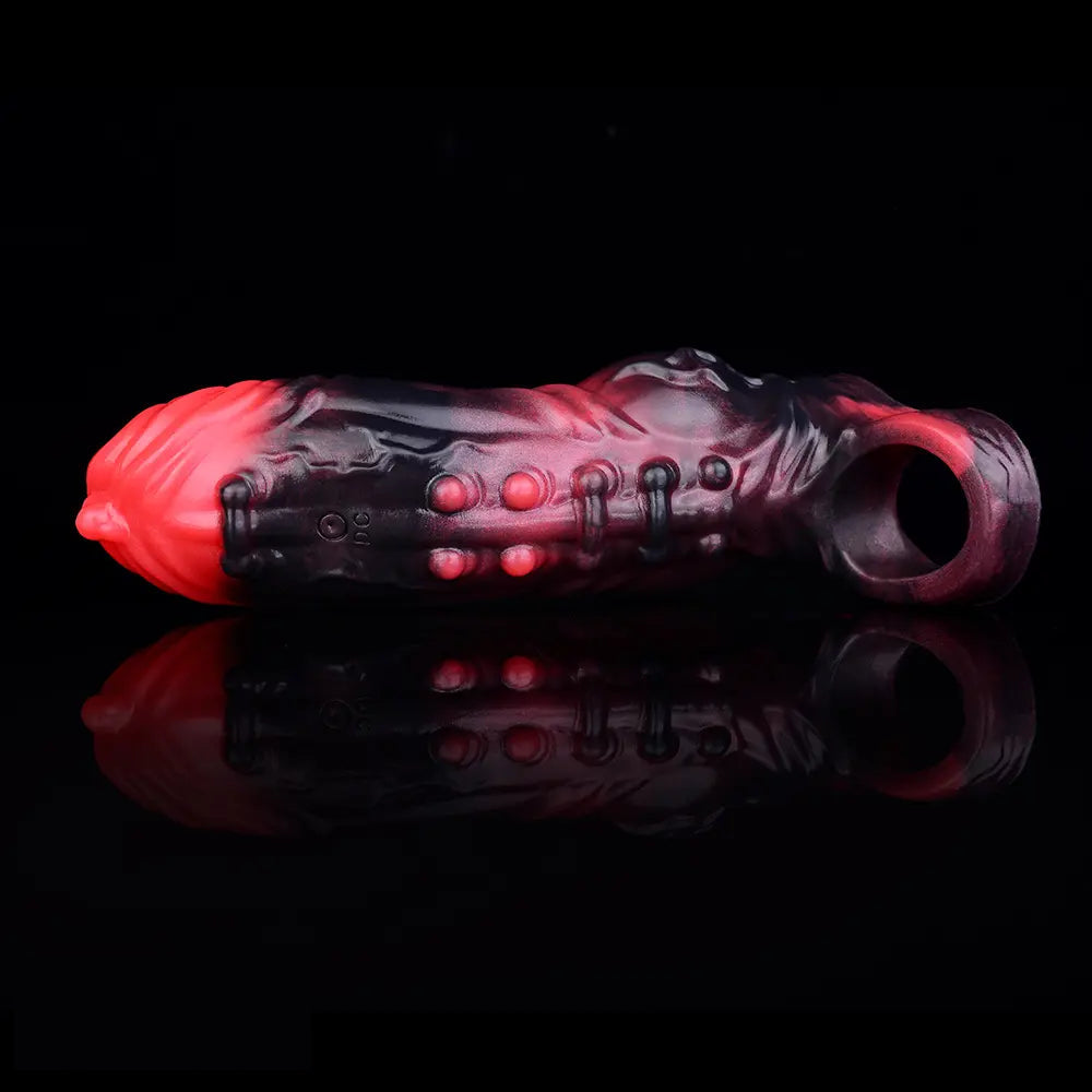 5.91in Silicone Vibrating Dog Tentacle Cock Sleeve Knot Dildo With Cock Ring