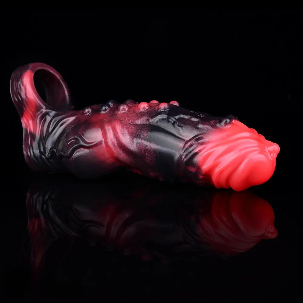 5.91in Silicone Vibrating Dog Tentacle Cock Sleeve Knot Dildo With Cock Ring