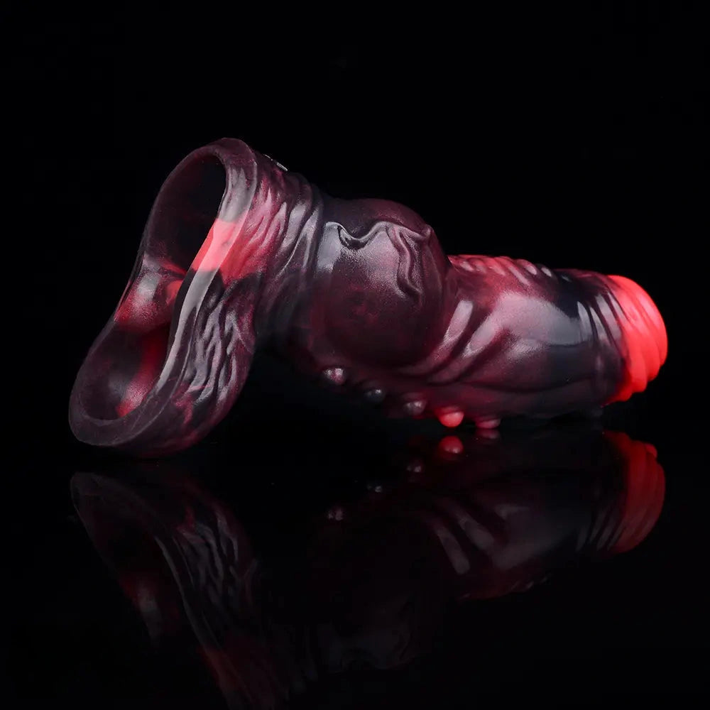 5.91in Silicone Vibrating Dog Tentacle Cock Sleeve Knot Dildo With Cock Ring