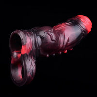 5.91in Silicone Vibrating Dog Tentacle Cock Sleeve Knot Dildo With Cock Ring