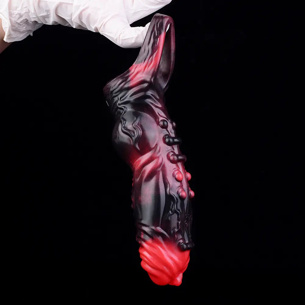 5.91in Silicone Vibrating Dog Tentacle Cock Sleeve Knot Dildo With Cock Ring