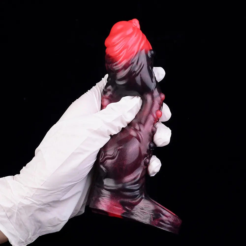 5.91in Silicone Vibrating Dog Tentacle Cock Sleeve Knot Dildo With Cock Ring