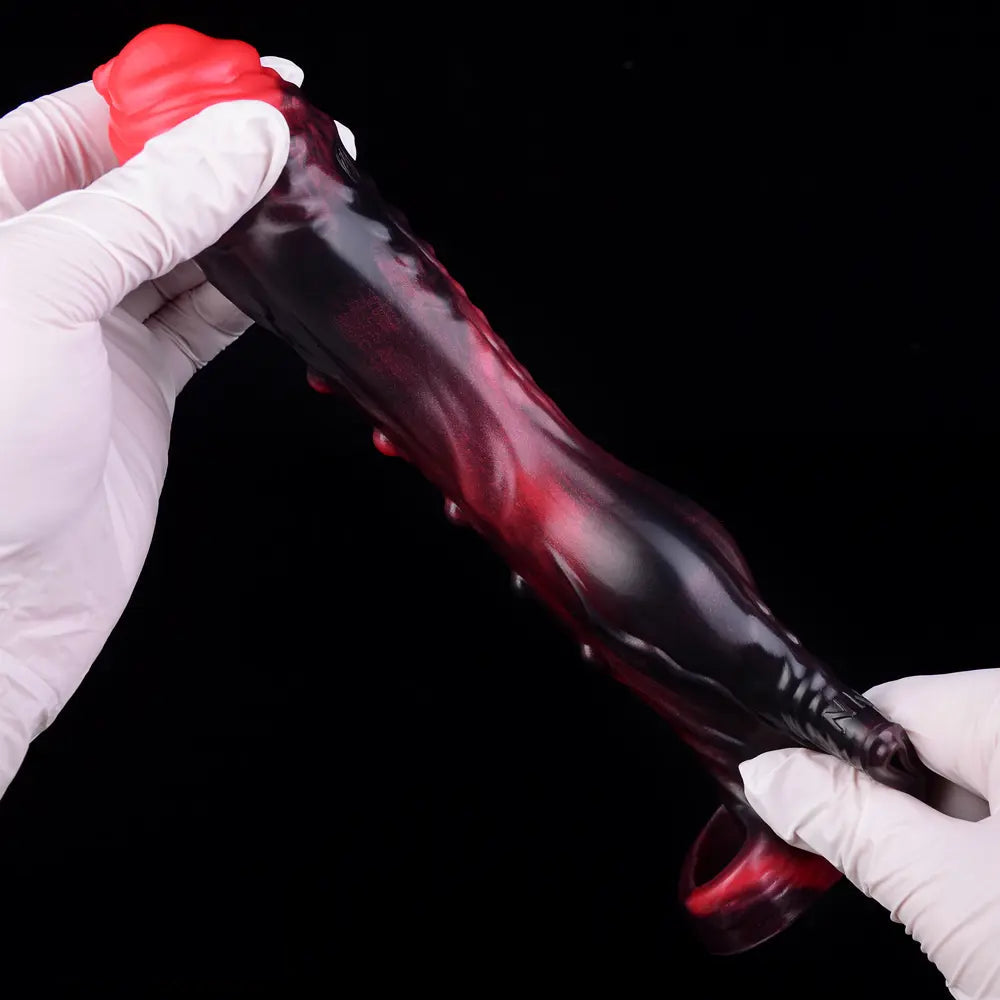5.91in Silicone Vibrating Dog Tentacle Cock Sleeve Knot Dildo With Cock Ring