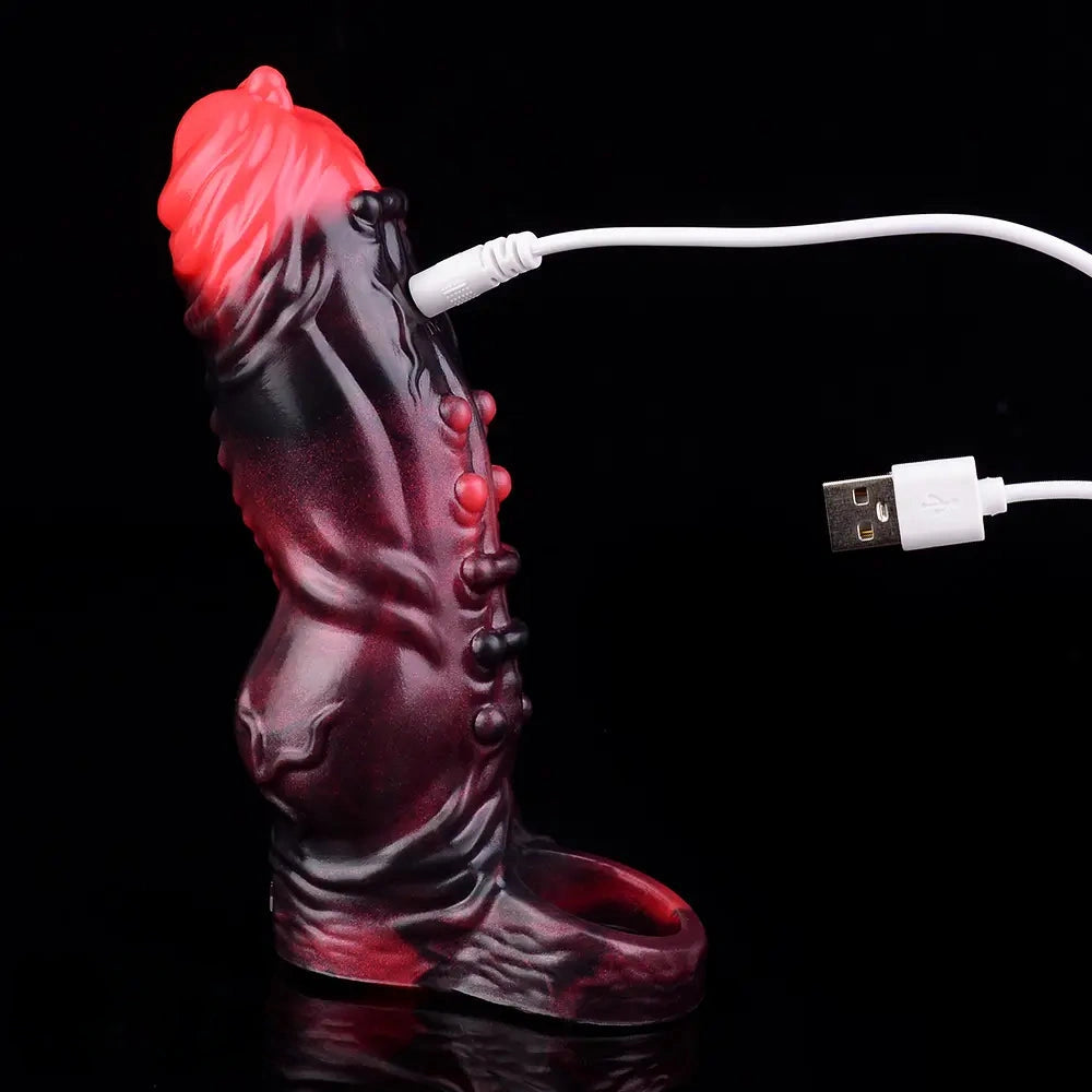 5.91in Silicone Vibrating Dog Tentacle Cock Sleeve Knot Dildo With Cock Ring