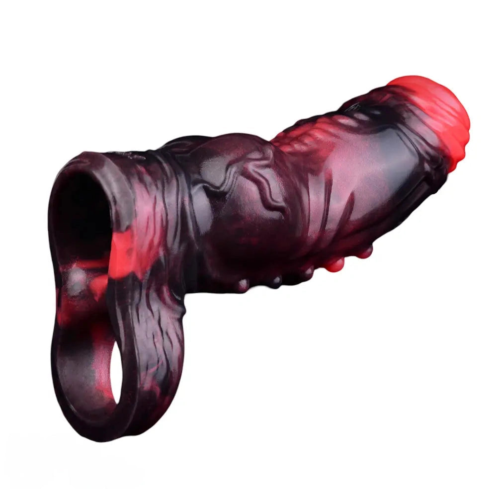 5.91in Silicone Vibrating Dog Tentacle Cock Sleeve Knot Dildo With Cock Ring