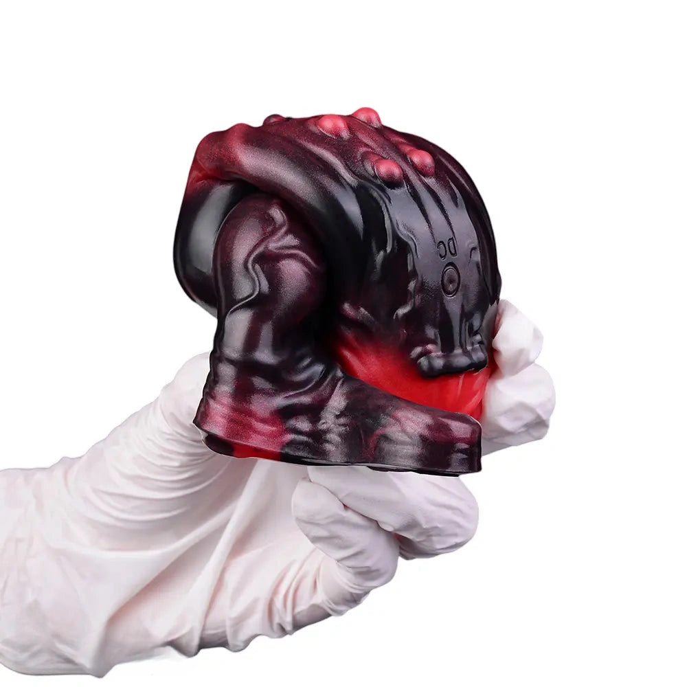5.91in Silicone Vibrating Dog Tentacle Cock Sleeve Knot Dildo With Cock Ring