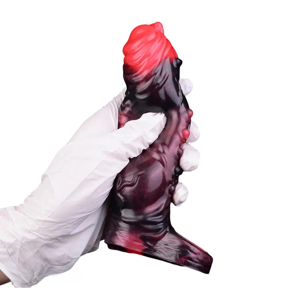 5.91in Silicone Vibrating Dog Tentacle Cock Sleeve Knot Dildo With Cock Ring
