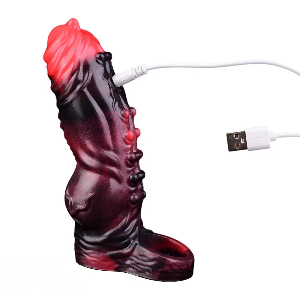 5.91in Silicone Vibrating Dog Tentacle Cock Sleeve Knot Dildo With Cock Ring