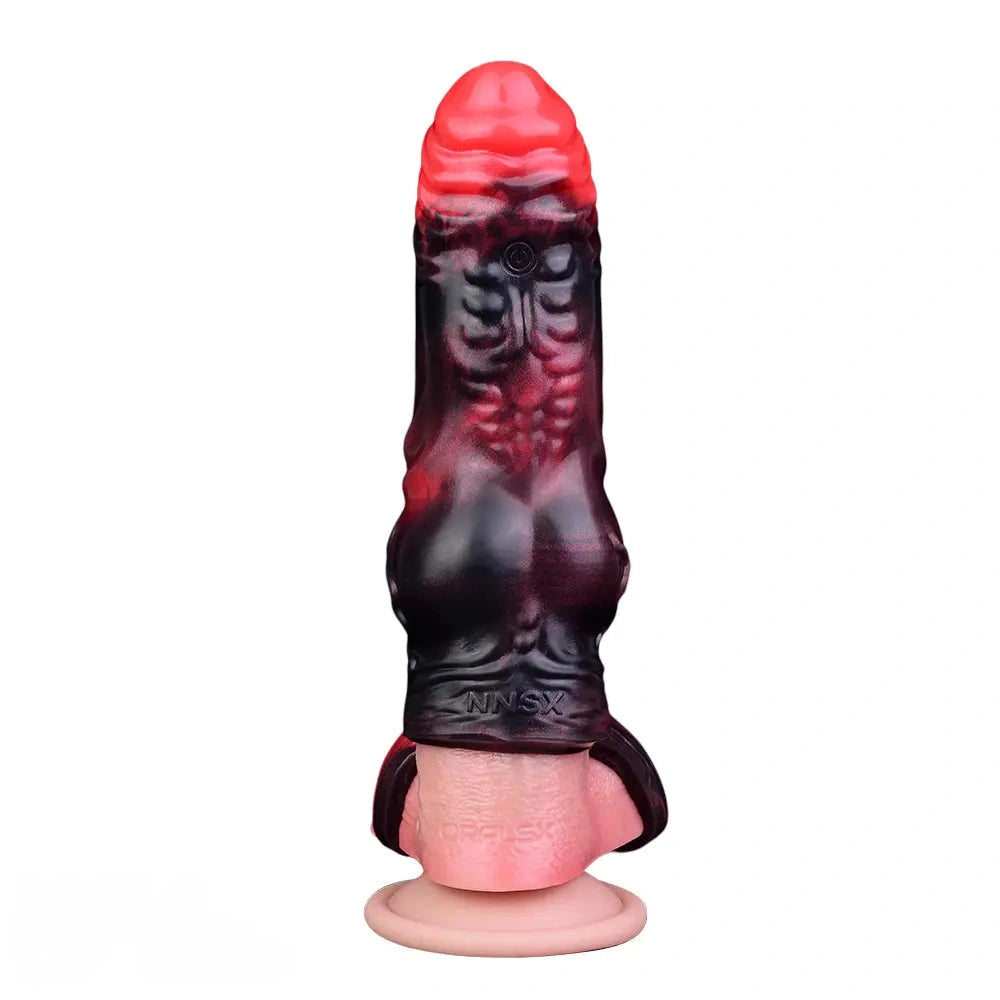5.91in Silicone Vibrating Dog Tentacle Cock Sleeve Knot Dildo With Cock Ring