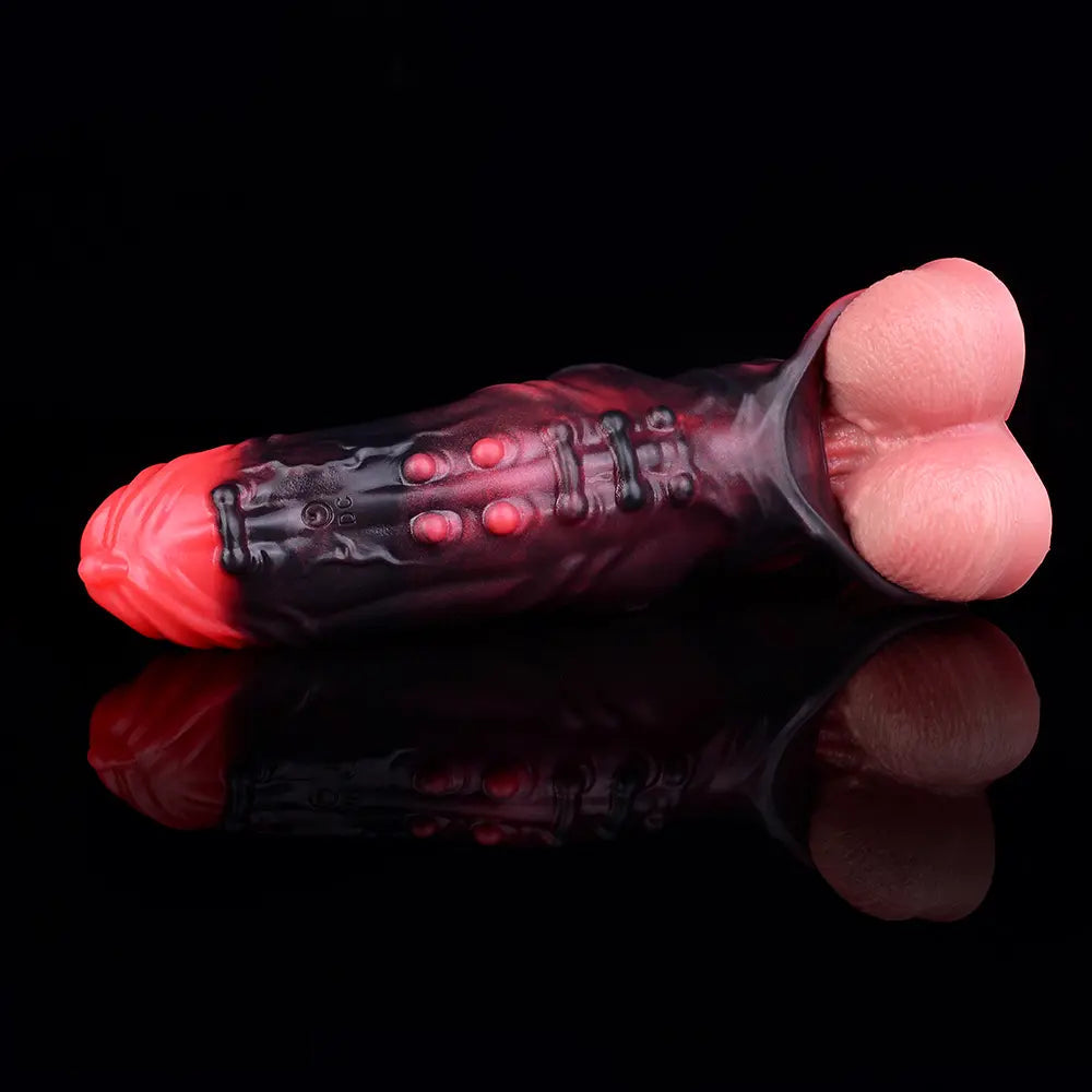 5.91in Silicone Vibrating Dog Tentacle Cock Sleeve Knot Dildo With Cock Ring