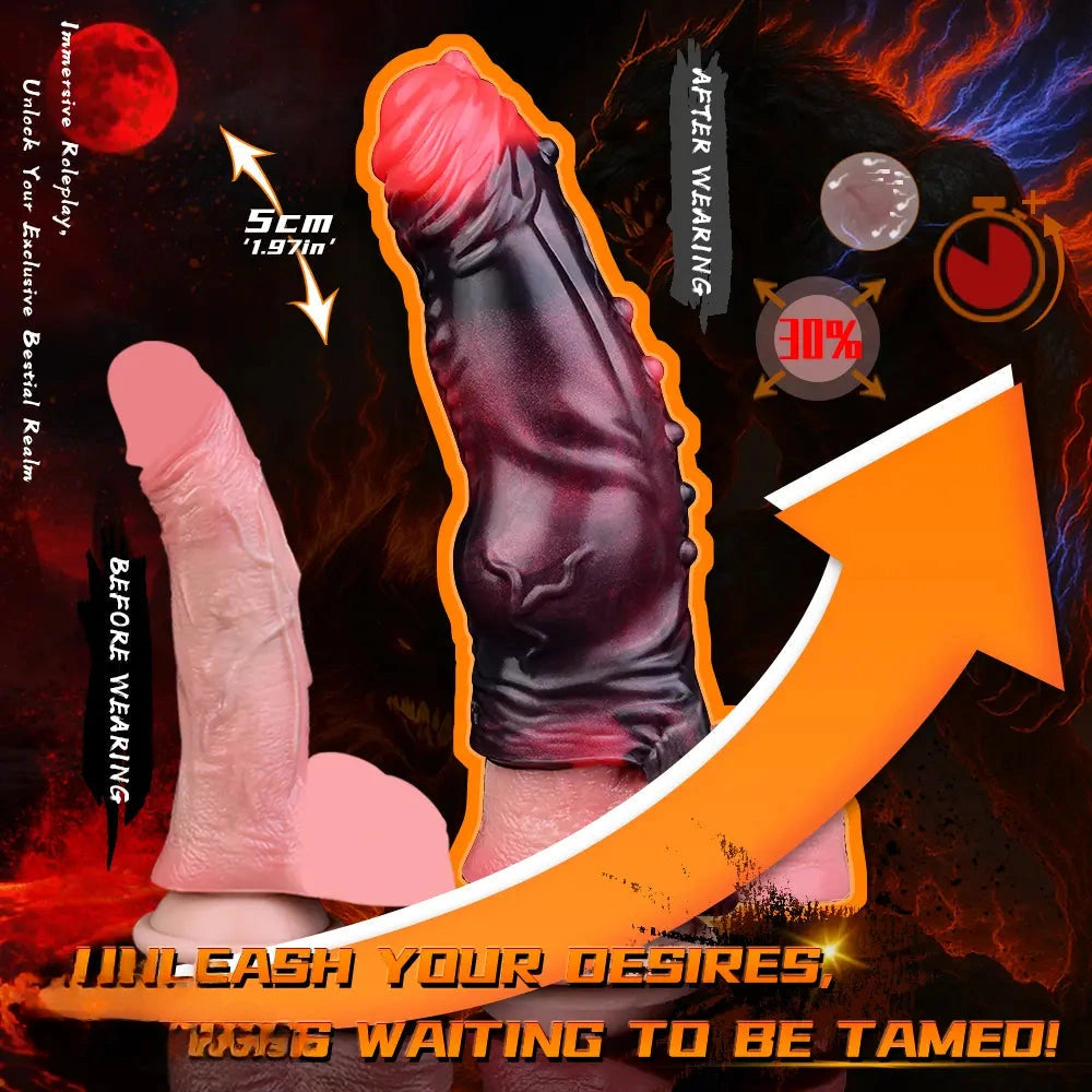 5.91in Silicone Vibrating Dog Tentacle Cock Sleeve Knot Dildo With Cock Ring