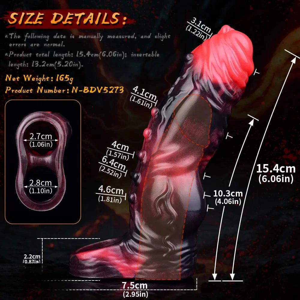 5.91in Silicone Vibrating Dog Tentacle Cock Sleeve Knot Dildo With Cock Ring