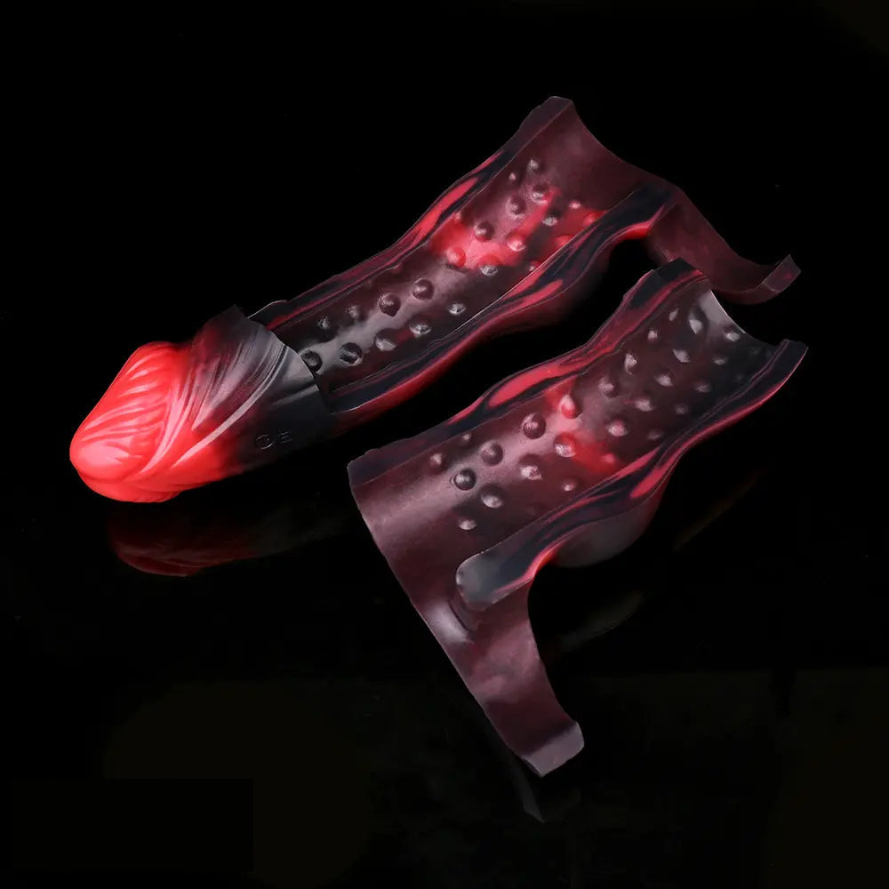 5.91in Silicone Vibrating Dog Tentacle Cock Sleeve Knot Dildo With Cock Ring