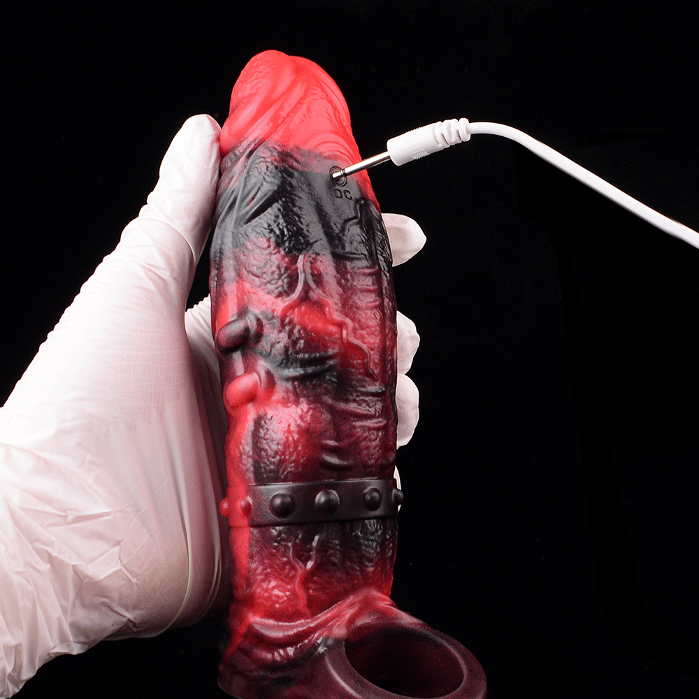 5.98in 7.09in Silicone Cock Sleeve Spiked Hollow Vibrating Fantasy Dildo