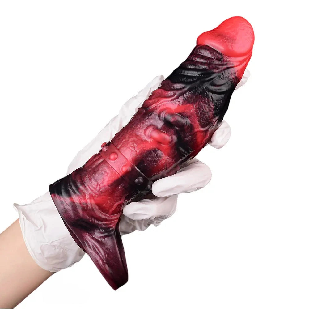5.98in 7.09in Silicone Cock Sleeve Spiked Hollow Vibrating Fantasy Dildo