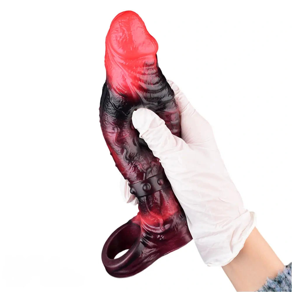 5.98in 7.09in Silicone Cock Sleeve Spiked Hollow Vibrating Fantasy Dildo