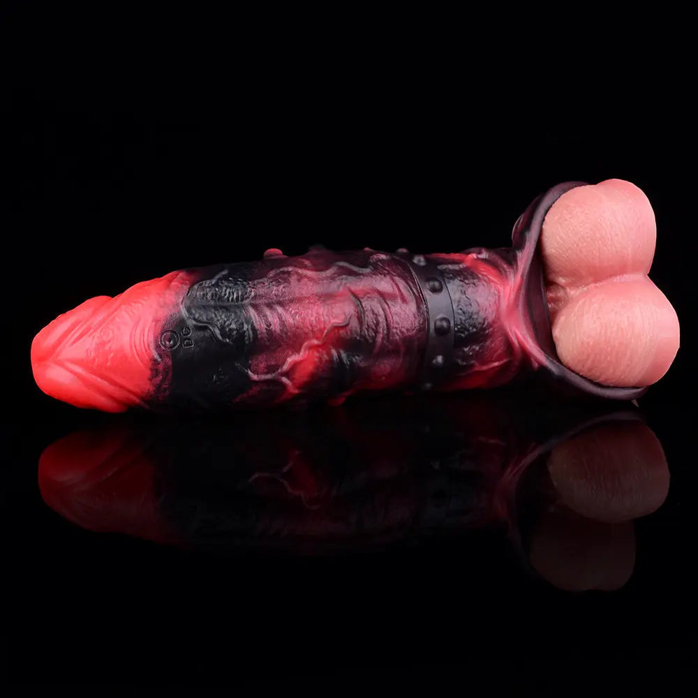 5.98in 7.09in Silicone Cock Sleeve Spiked Hollow Vibrating Fantasy Dildo