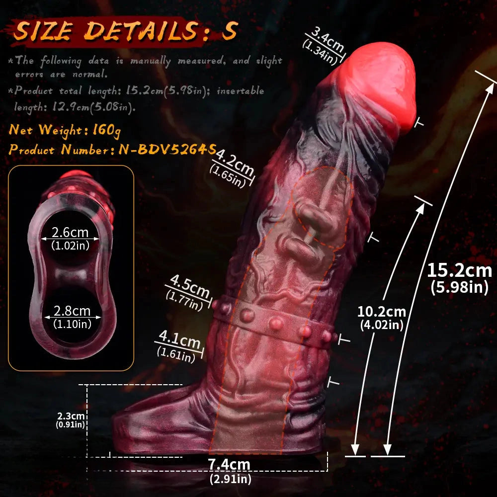 5.98in 7.09in Silicone Cock Sleeve Spiked Hollow Vibrating Fantasy Dildo