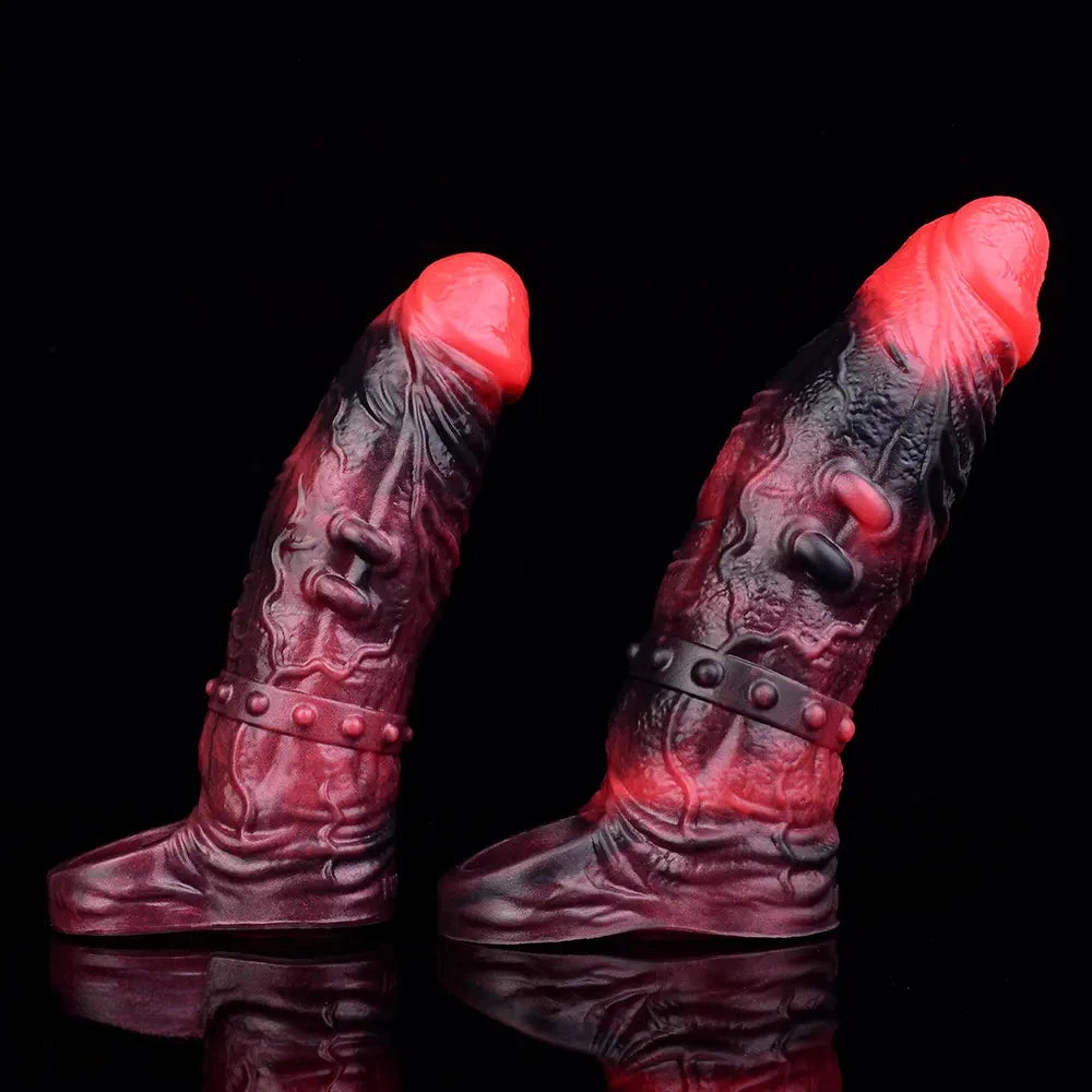 5.98in 7.09in Silicone Cock Sleeve Spiked Hollow Vibrating Fantasy Dildo