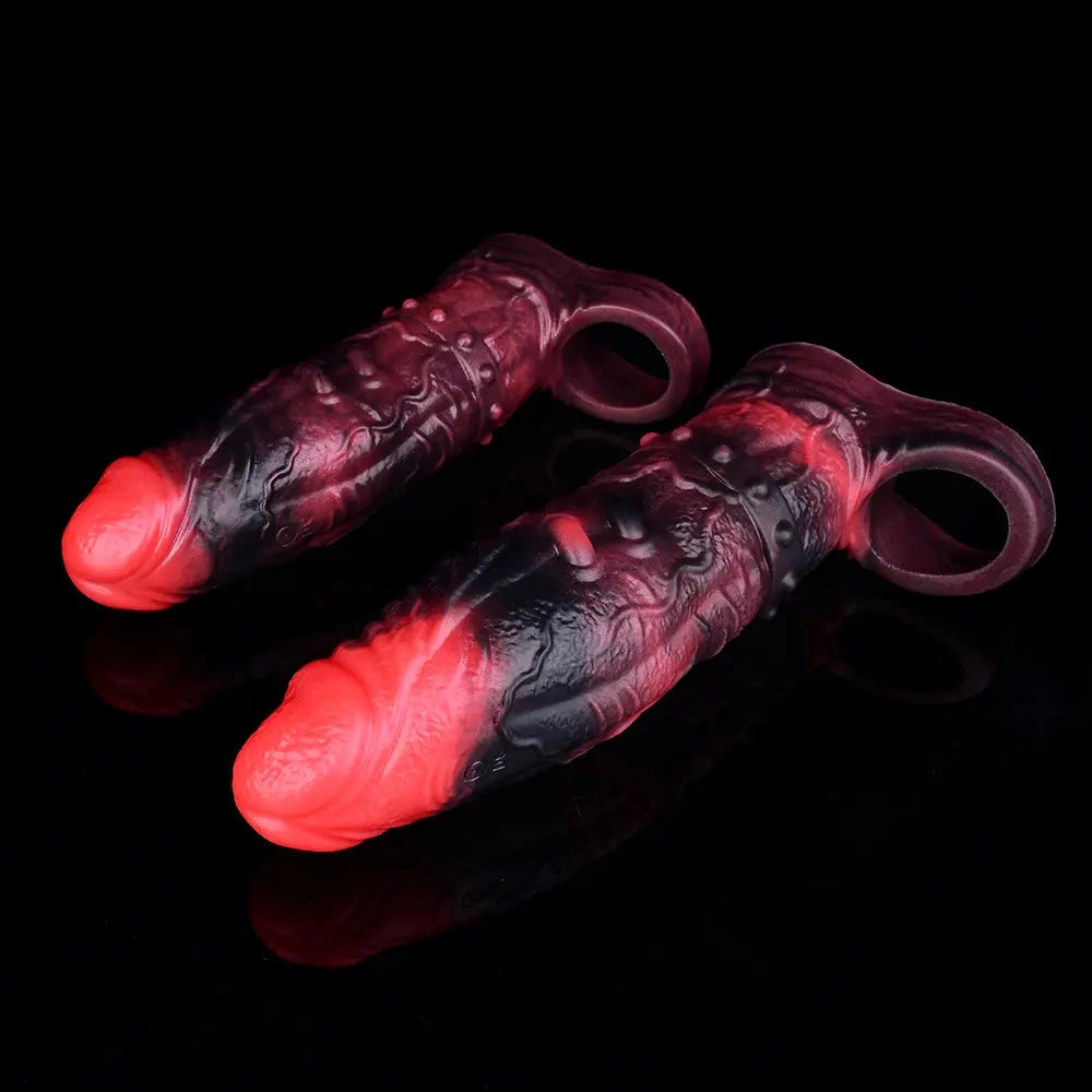 5.98in 7.09in Silicone Cock Sleeve Spiked Hollow Vibrating Fantasy Dildo
