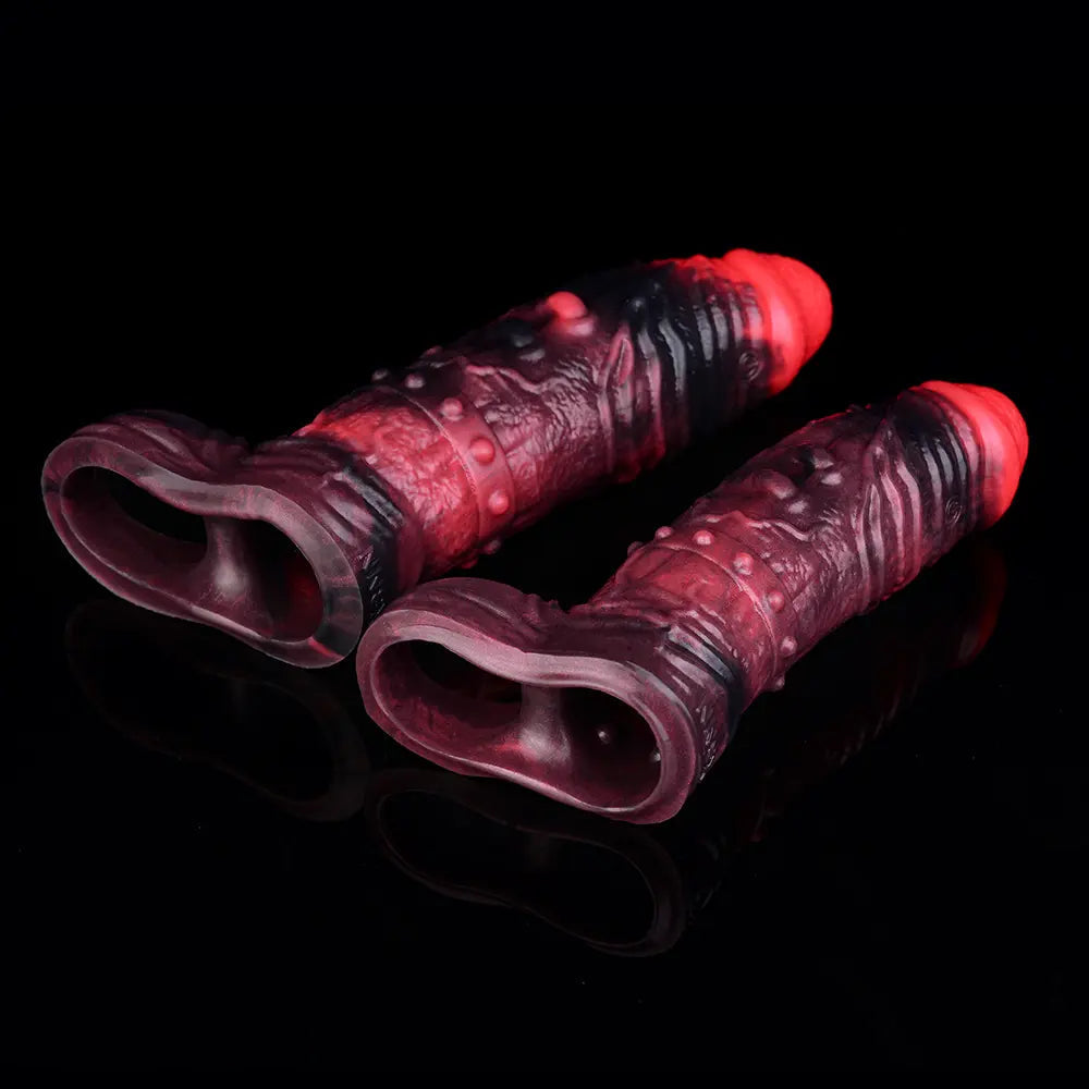 5.98in 7.09in Silicone Cock Sleeve Spiked Hollow Vibrating Fantasy Dildo