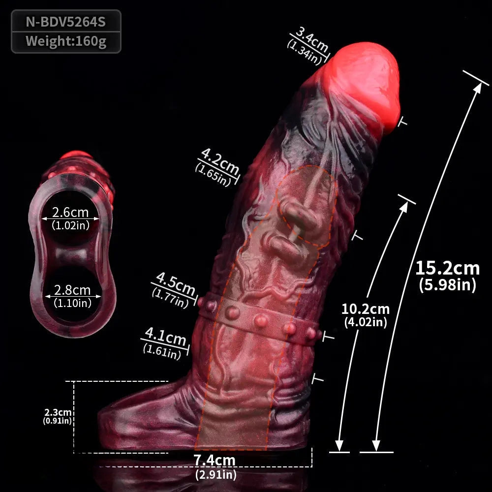 5.98in 7.09in Silicone Cock Sleeve Spiked Hollow Vibrating Fantasy Dildo