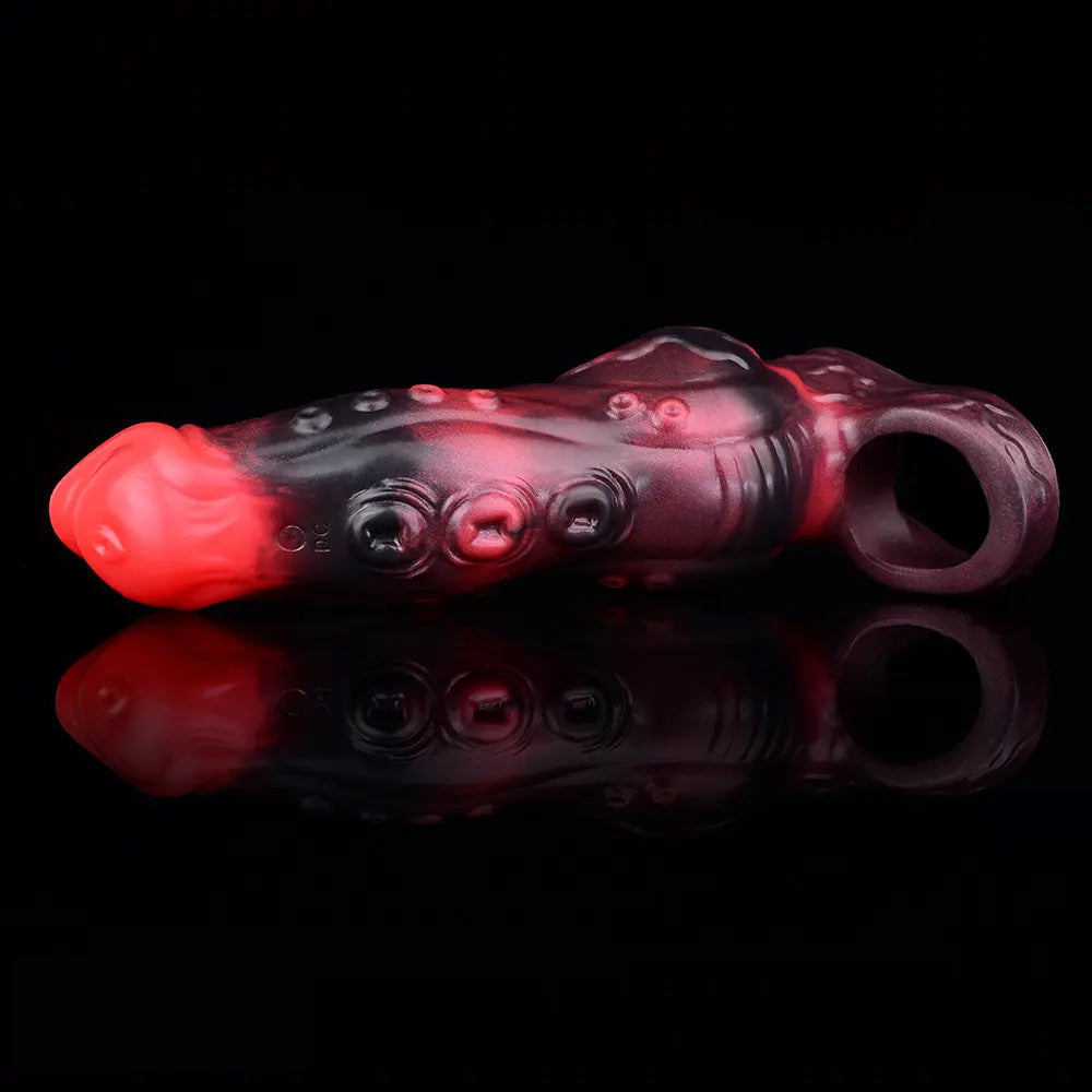 5.98in 7.09in Silicone Tentacle Cock Sleeve Knot Vibrating Hollow Female Dildo