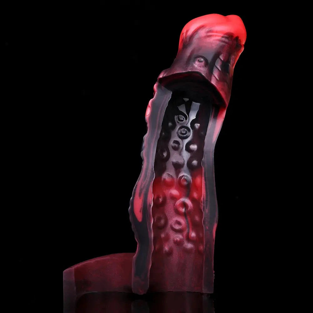 5.98in 7.09in Silicone Tentacle Cock Sleeve Knot Vibrating Hollow Female Dildo