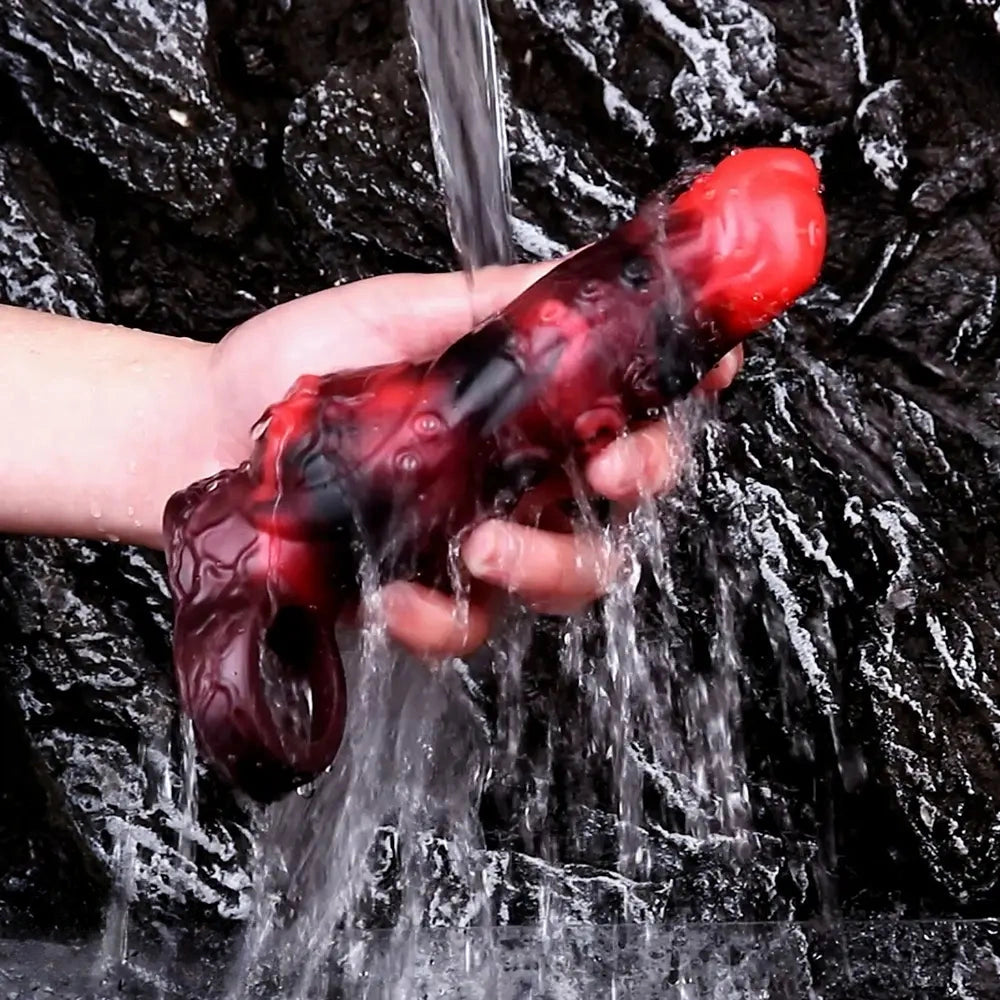 5.98in 7.09in Silicone Tentacle Cock Sleeve Knot Vibrating Hollow Female Dildo