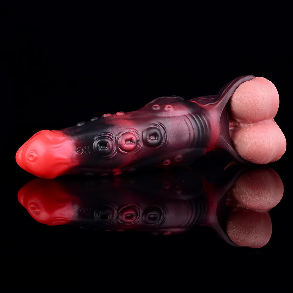 5.98in 7.09in Silicone Tentacle Cock Sleeve Knot Vibrating Hollow Female Dildo