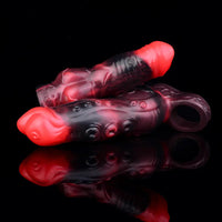5.98in 7.09in Silicone Tentacle Cock Sleeve Knot Vibrating Hollow Female Dildo