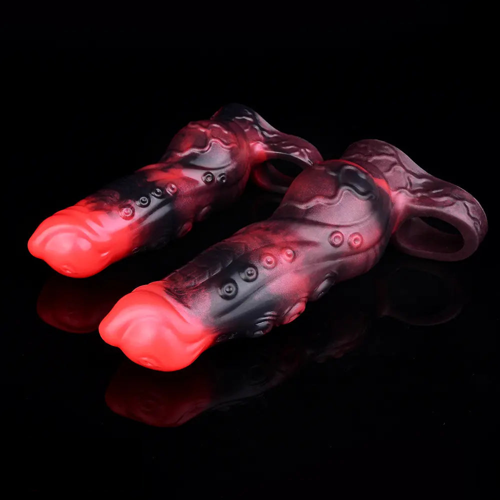 5.98in 7.09in Silicone Tentacle Cock Sleeve Knot Vibrating Hollow Female Dildo