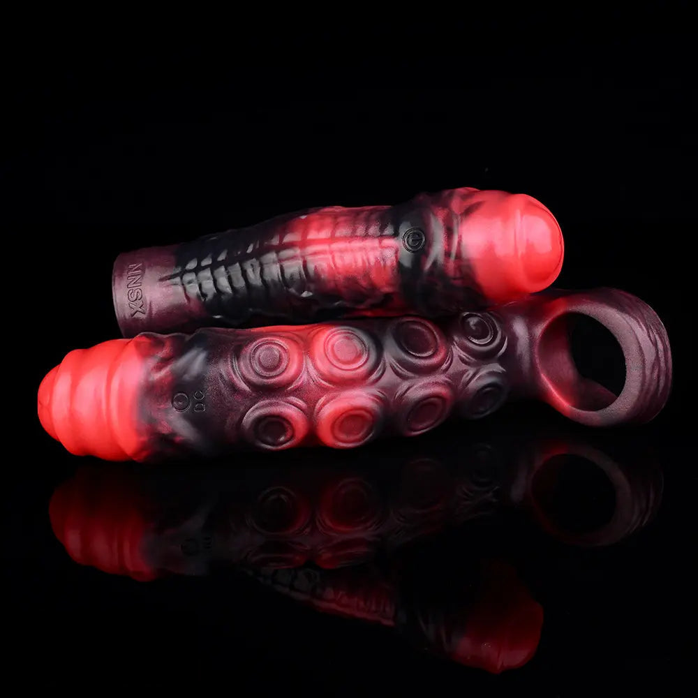 5.98in 7.17in Silicone Tentacle Cock Sleeve Uncut Soft Vibrating Dildo