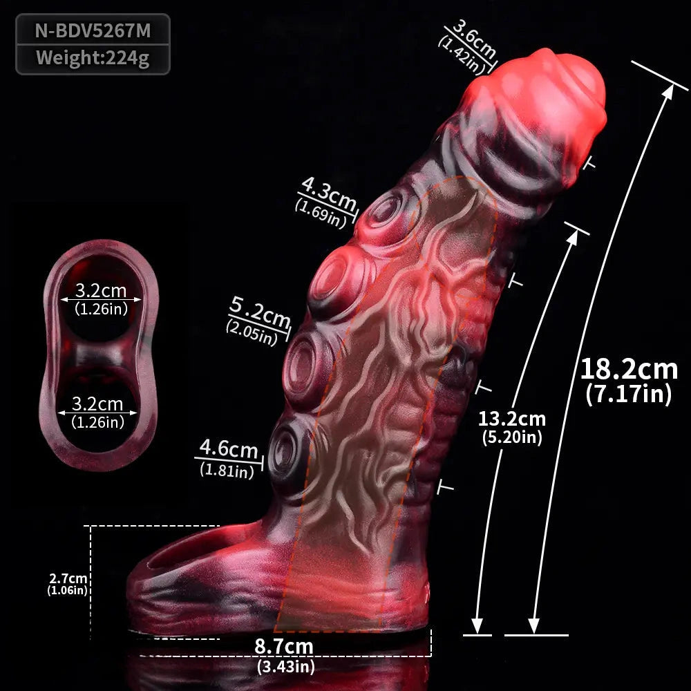 5.98in 7.17in Silicone Tentacle Cock Sleeve Uncut Soft Vibrating Dildo