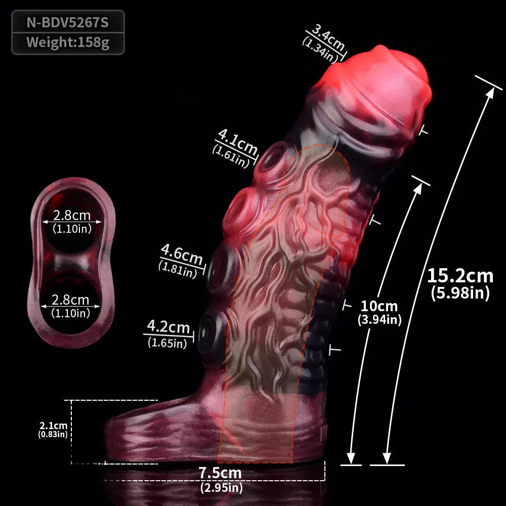 5.98in 7.17in Silicone Tentacle Cock Sleeve Uncut Soft Vibrating Dildo
