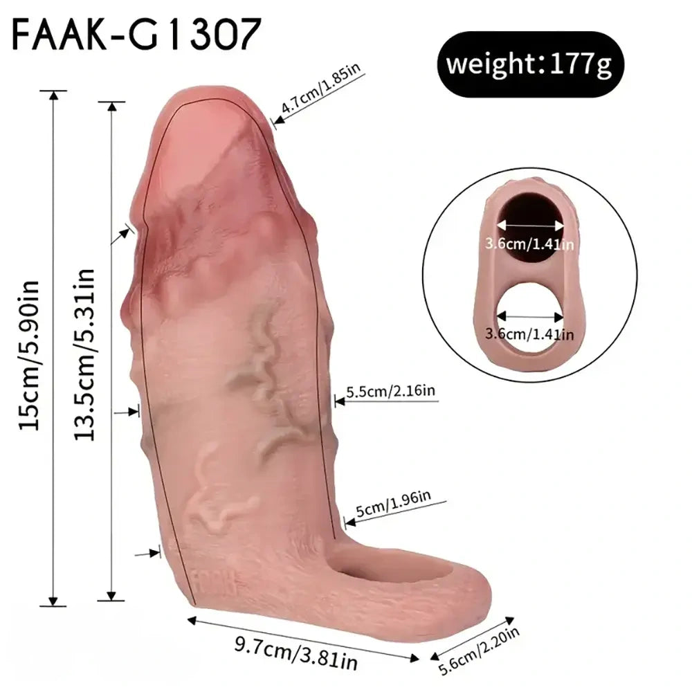5.9in 5.98in Flexible Silicone Penile Sleeve Dildo With Ribbed Glans
