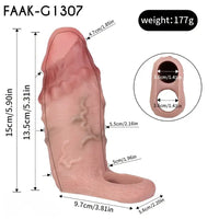 5.9in 5.98in Flexible Silicone Penile Sleeve Dildo With Ribbed Glans