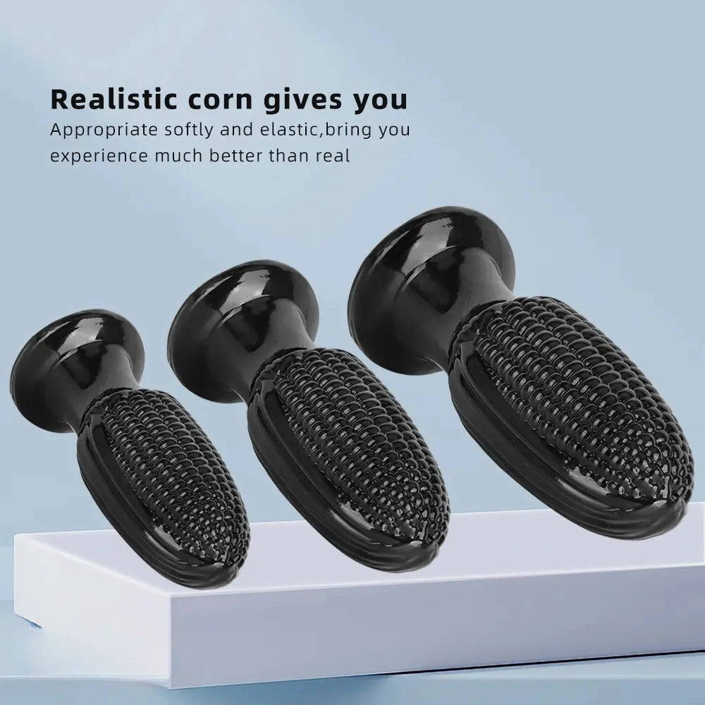 5.9in 6.7in 8.07in Black PVC Thread Granules Corn Dildo For Anal Sex