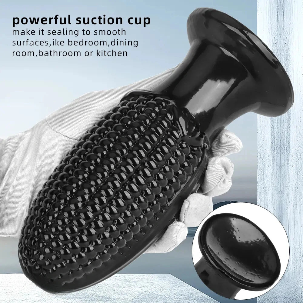 5.9in 6.7in 8.07in Black PVC Thread Granules Corn Dildo For Anal Sex