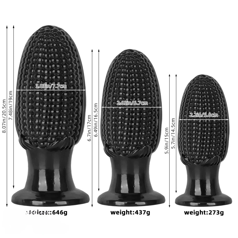 5.9in 6.7in 8.07in Black PVC Thread Granules Corn Dildo For Anal Sex