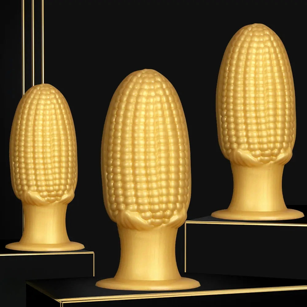 5.9in 6.7in 8.07in Liquid Silicone Thread Granules Soft Corn Gold Dildo