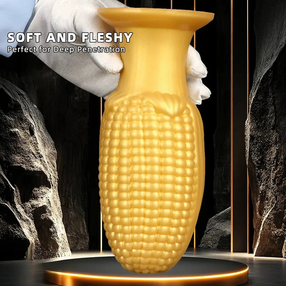 5.9in 6.7in 8.07in Liquid Silicone Thread Granules Soft Corn Gold Dildo